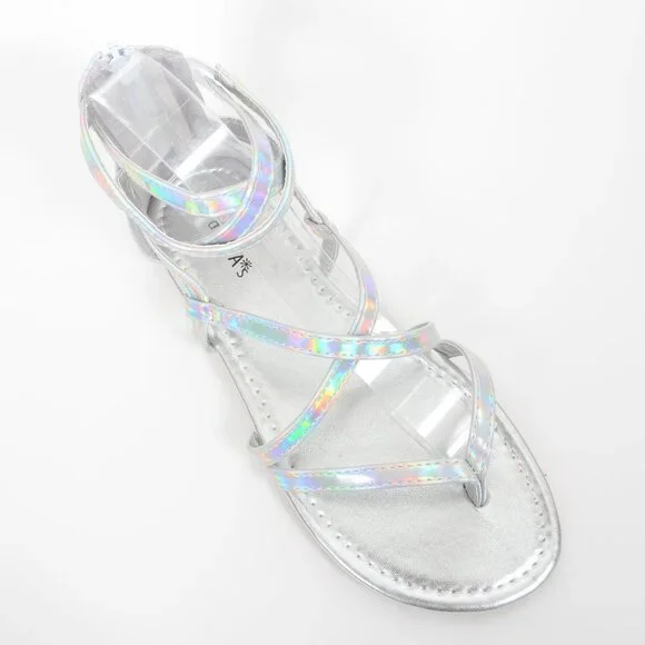 Delia's Silver Iridescent Gladiator Flat Sandals Women's Shoes 7 - Picture 2 of 4